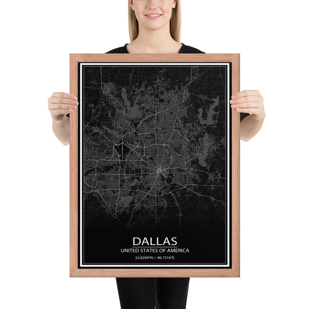 Dallas Black Framed Map