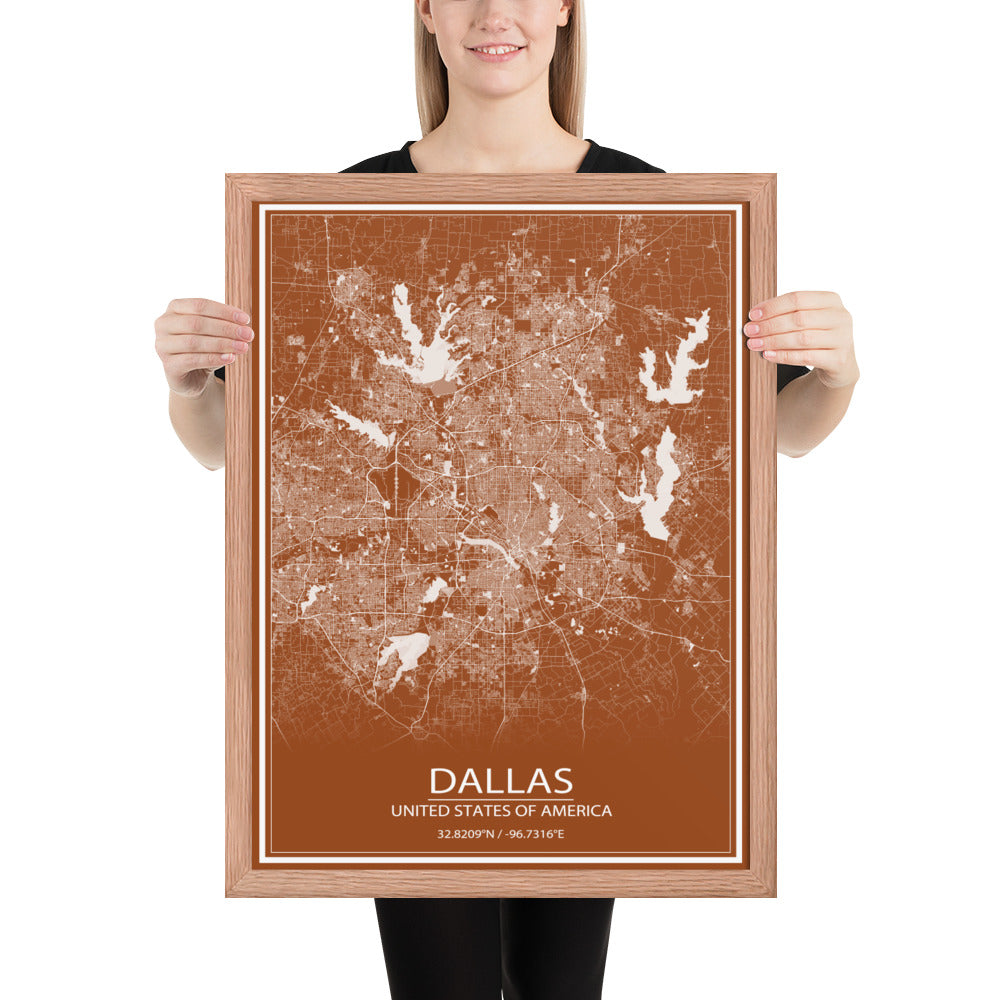 Dallas Brown and White Framed Map