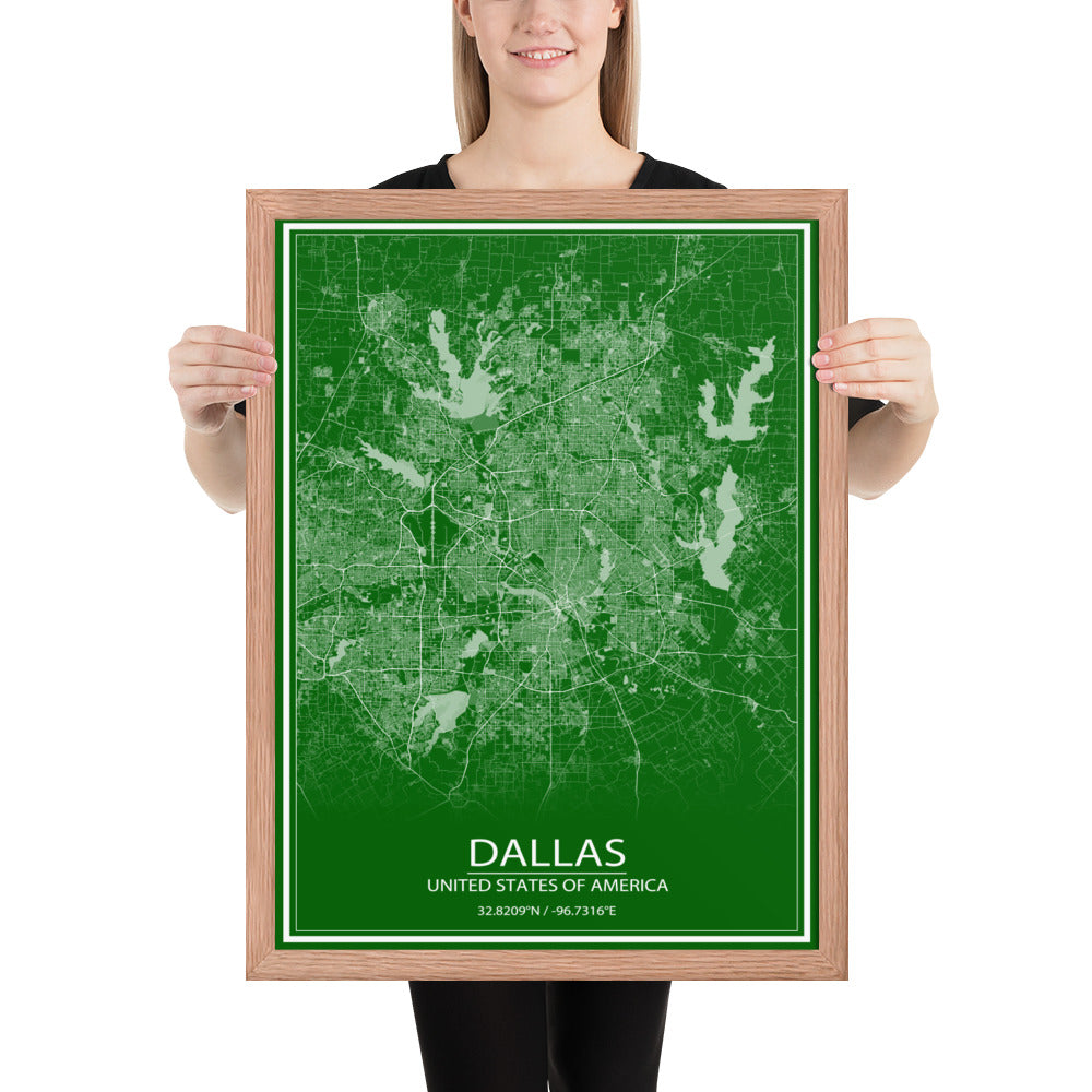 Dallas Green and White Framed Map