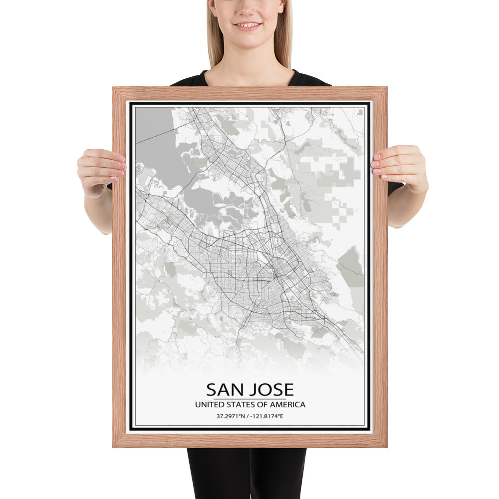 San Jose White Framed Map