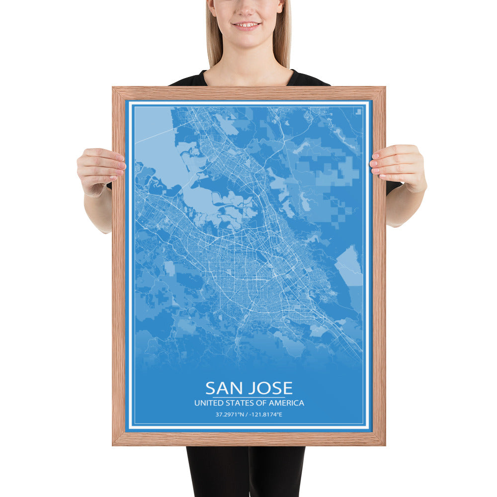 San Jose Blue and White Framed Map