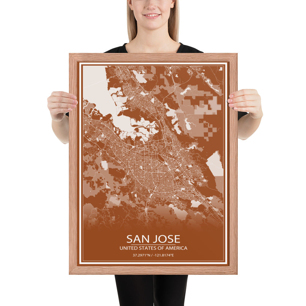 San Jose Brown and White Framed Map