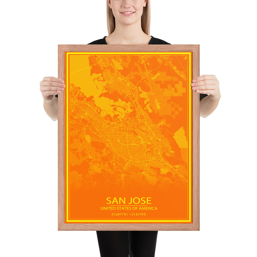 San Jose Orange and Yellow Framed Map