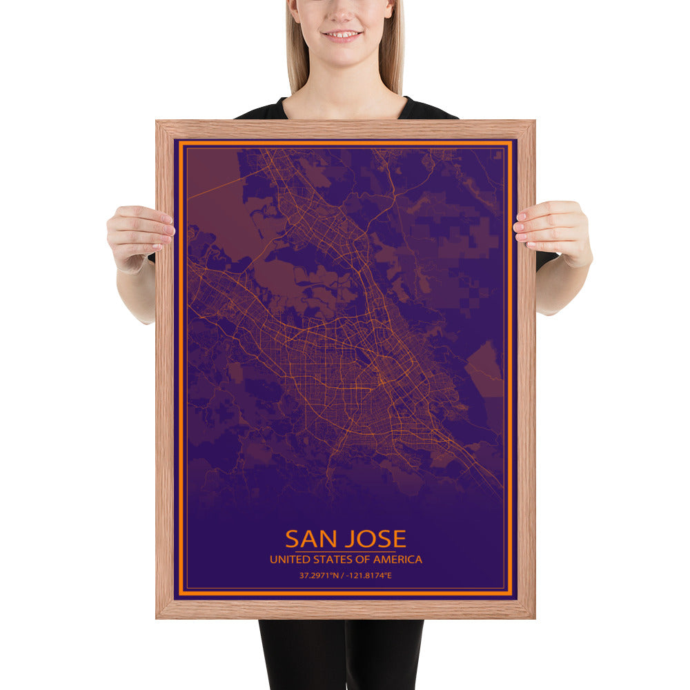 San Jose Purple and Orange Framed Map