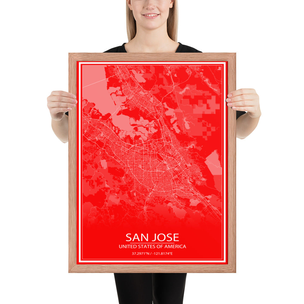 San Jose Red and White Framed Map