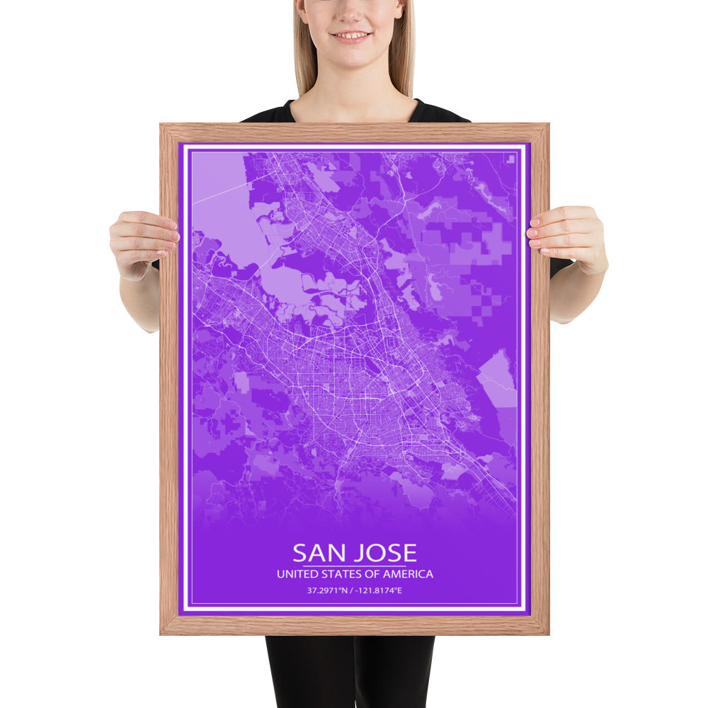 San Jose Purple and White Framed Map