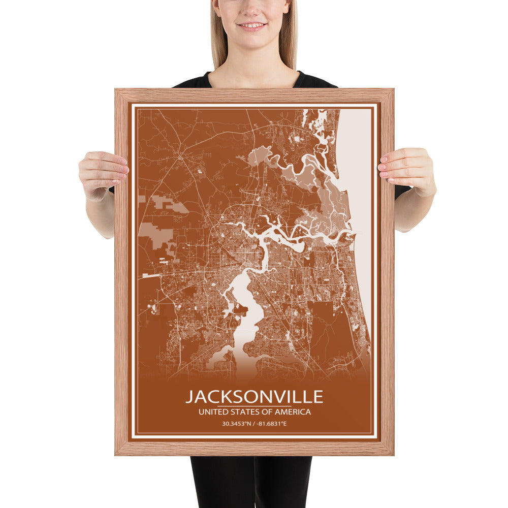 Jacksonville Brown and White Framed Map