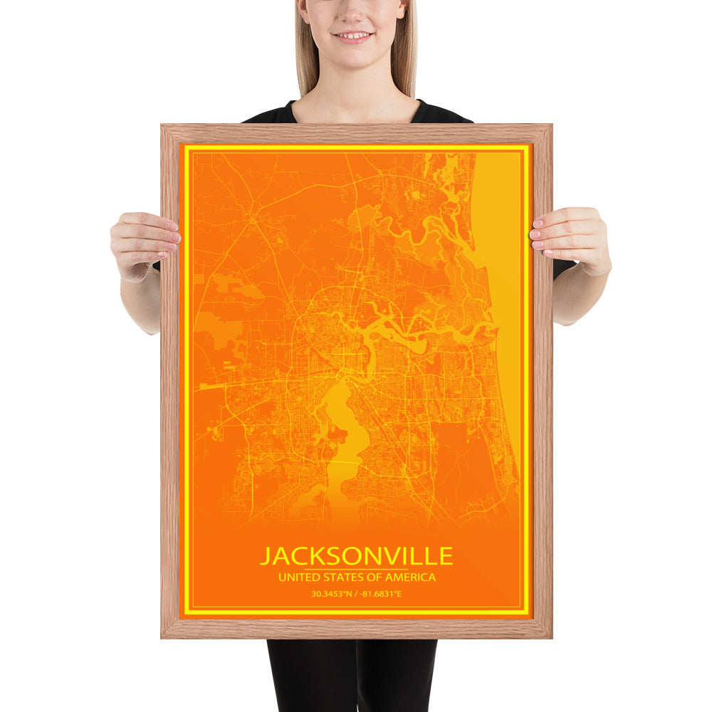 Jacksonville Orange and Yellow Framed Map