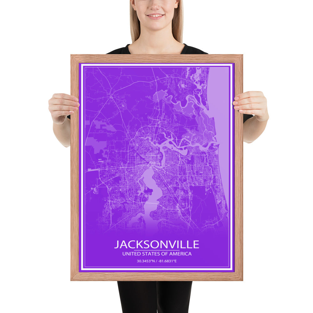 Jacksonville Purple and White Framed Map