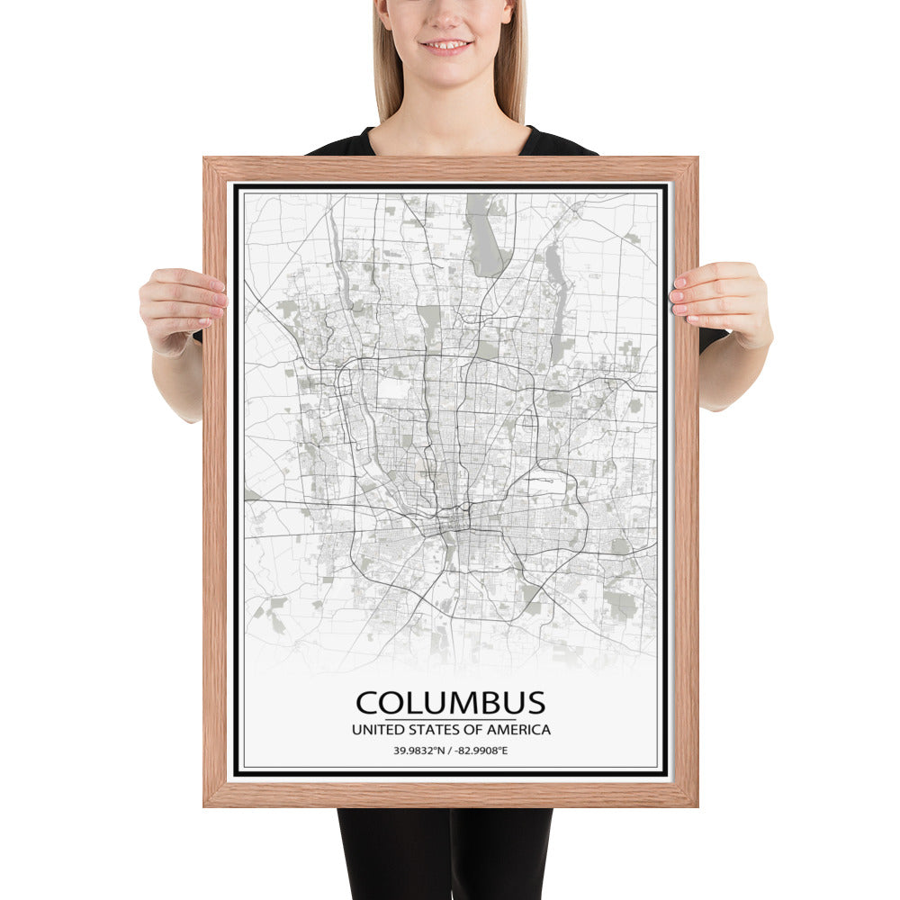 Columbus White Framed Map