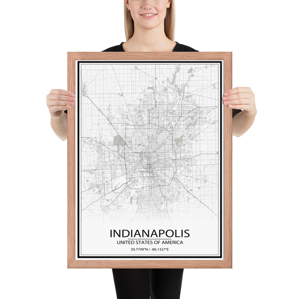 Indianapolis White Framed Map