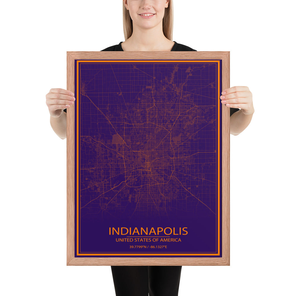 Indianapolis Purple and Orange Framed Map