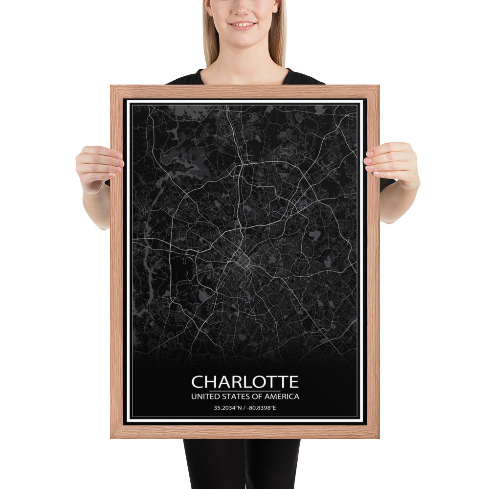 Charlotte Black Framed Map