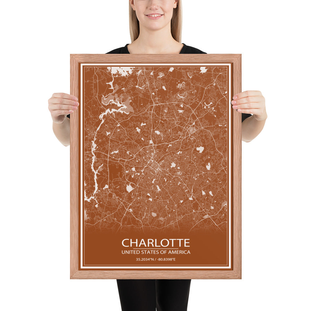 Charlotte Brown and White Framed Map