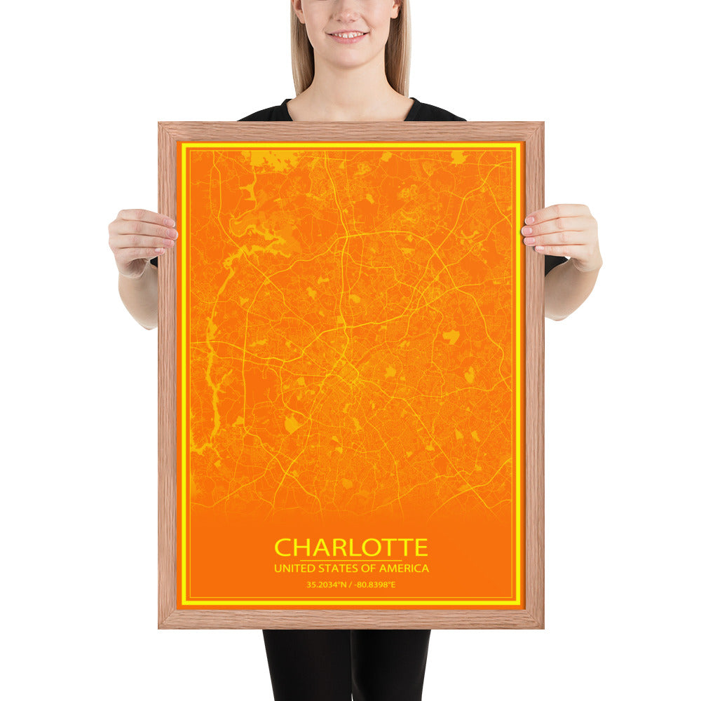 Charlotte Orange and Yellow Framed Map