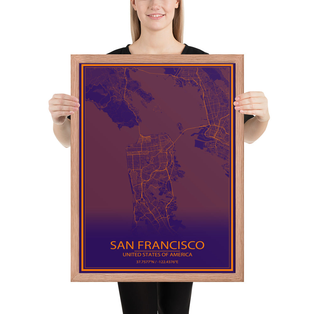 San Francisco Purple and Orange Framed Map