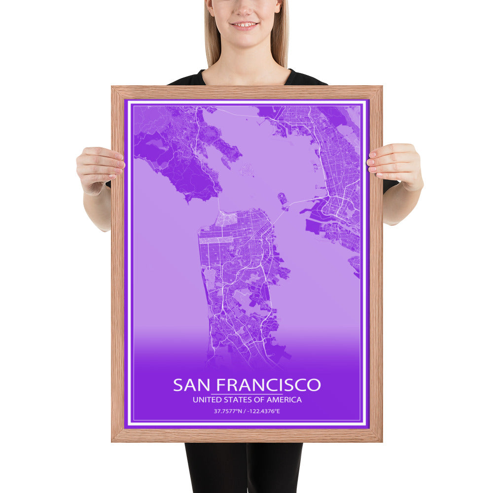 San Francisco Purple and White Framed Map