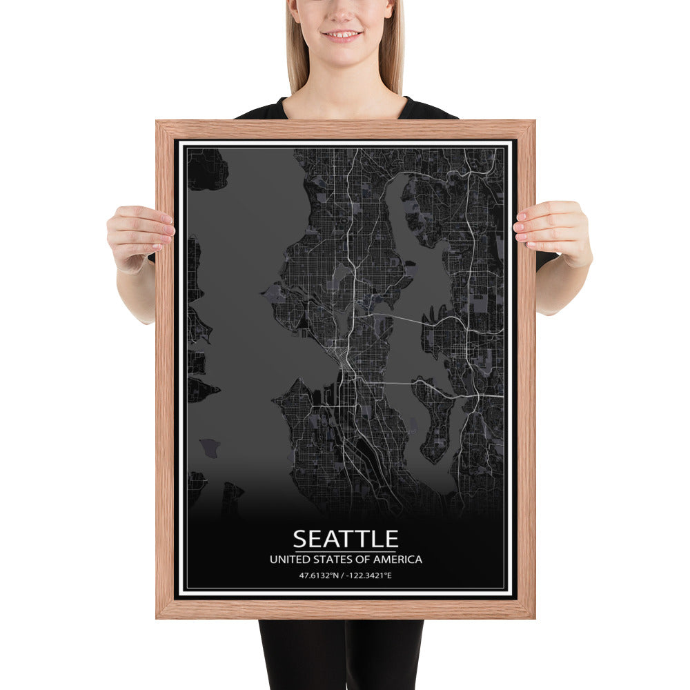 Seattle Black Framed Map