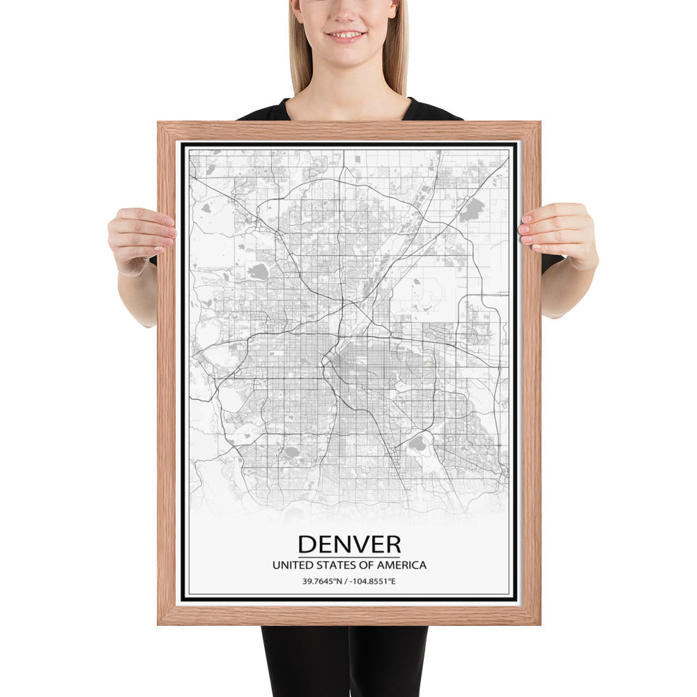 Denver White Framed Map