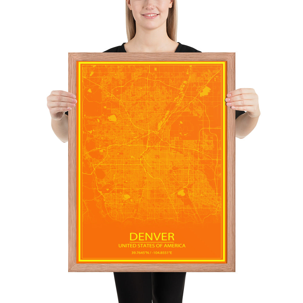 Denver Orange and Yellow Framed Map