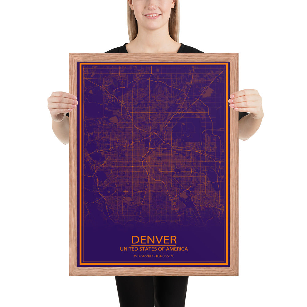 Denver Purple and Orange Framed Map