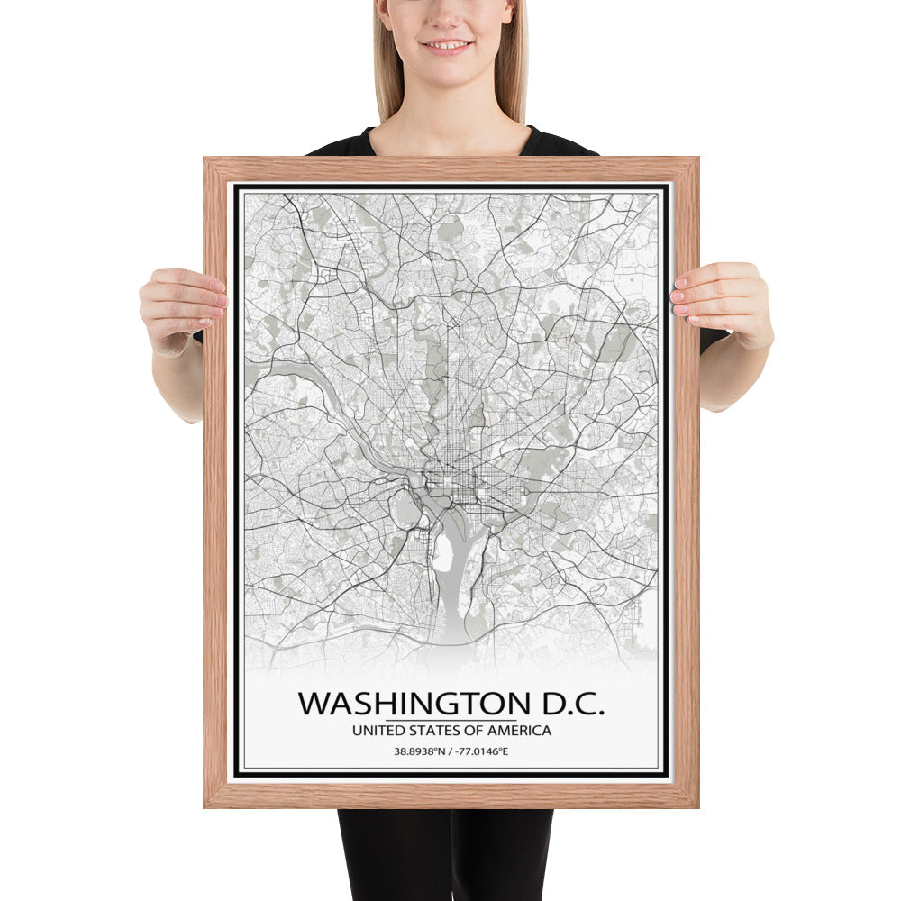 Washington, D.C. White Framed Map