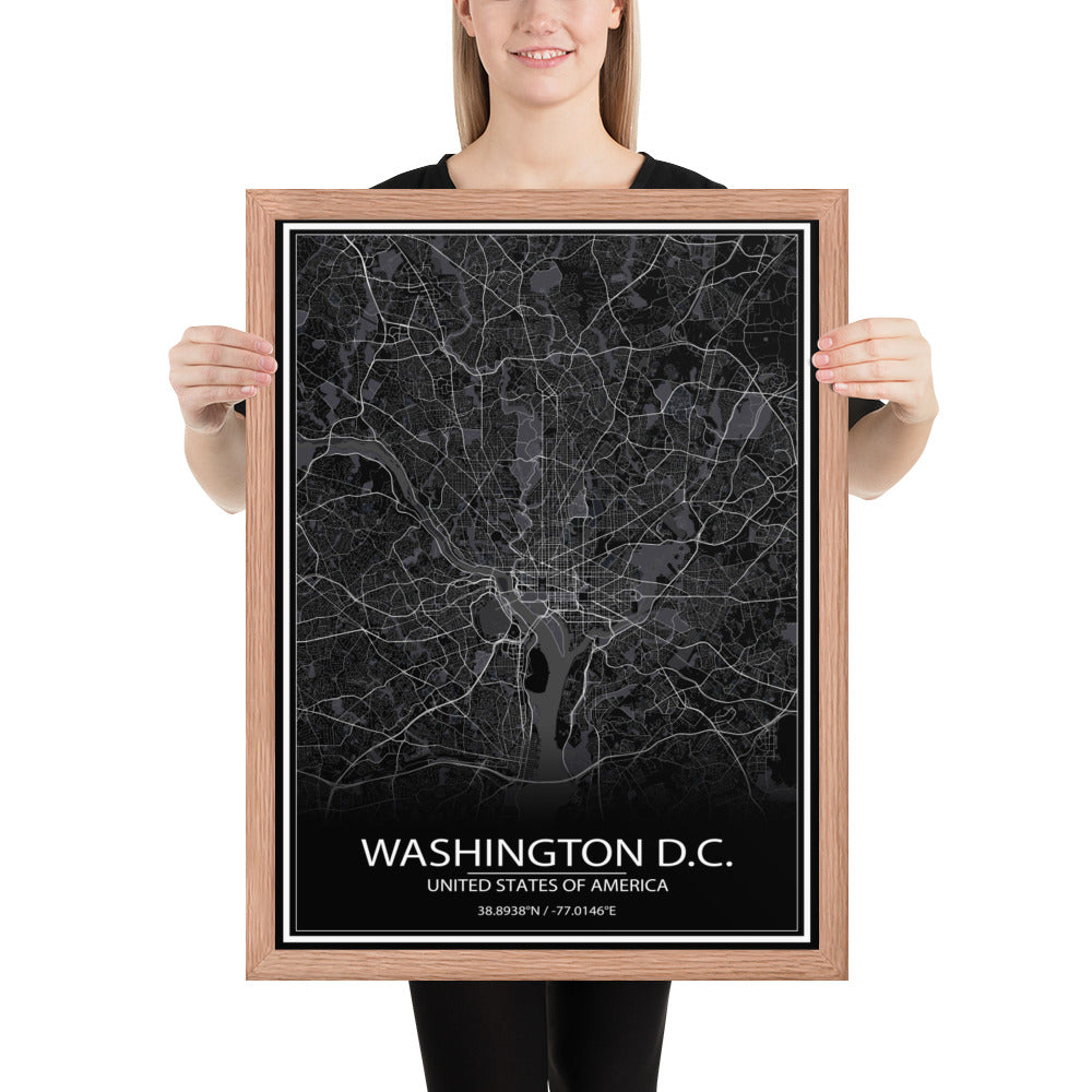 Washington, D.C. Black Framed Map