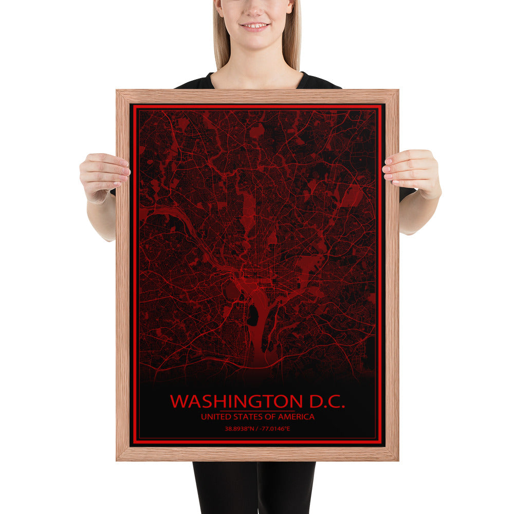 Washington, D.C. Black and Red Framed Map