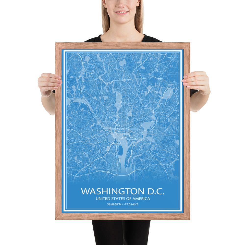 Washington, D.C. Blue and White Framed Map