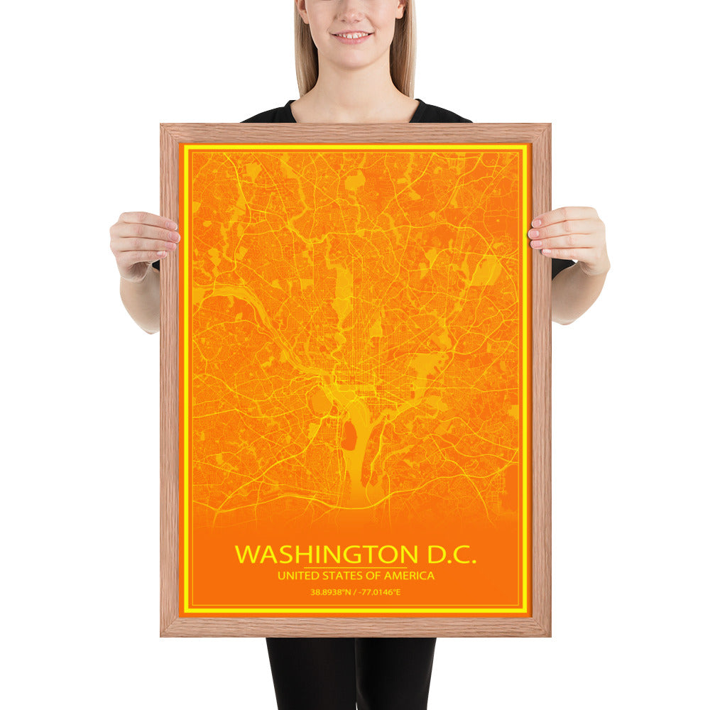 Washington, D.C. Orange and Yellow Framed Map