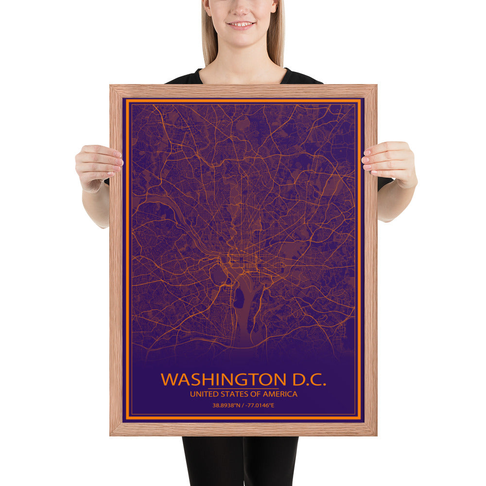 Washington, D.C. Purple and Orange Framed Map