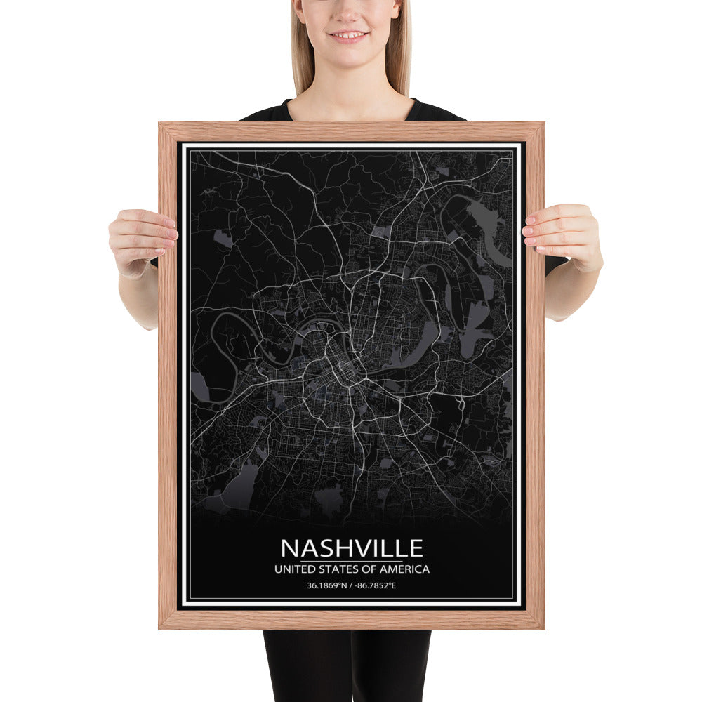 Nashville Black Framed Map