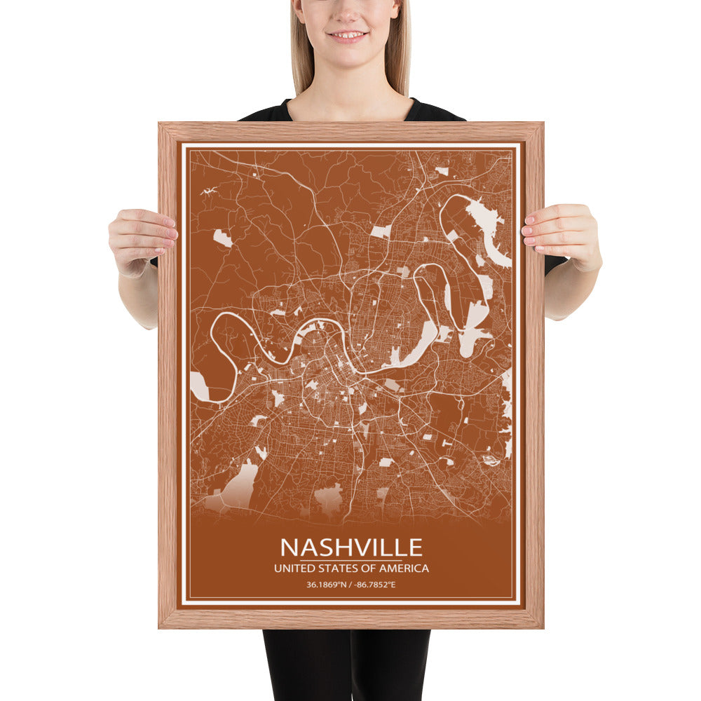 Nashville Brown and White Framed Map