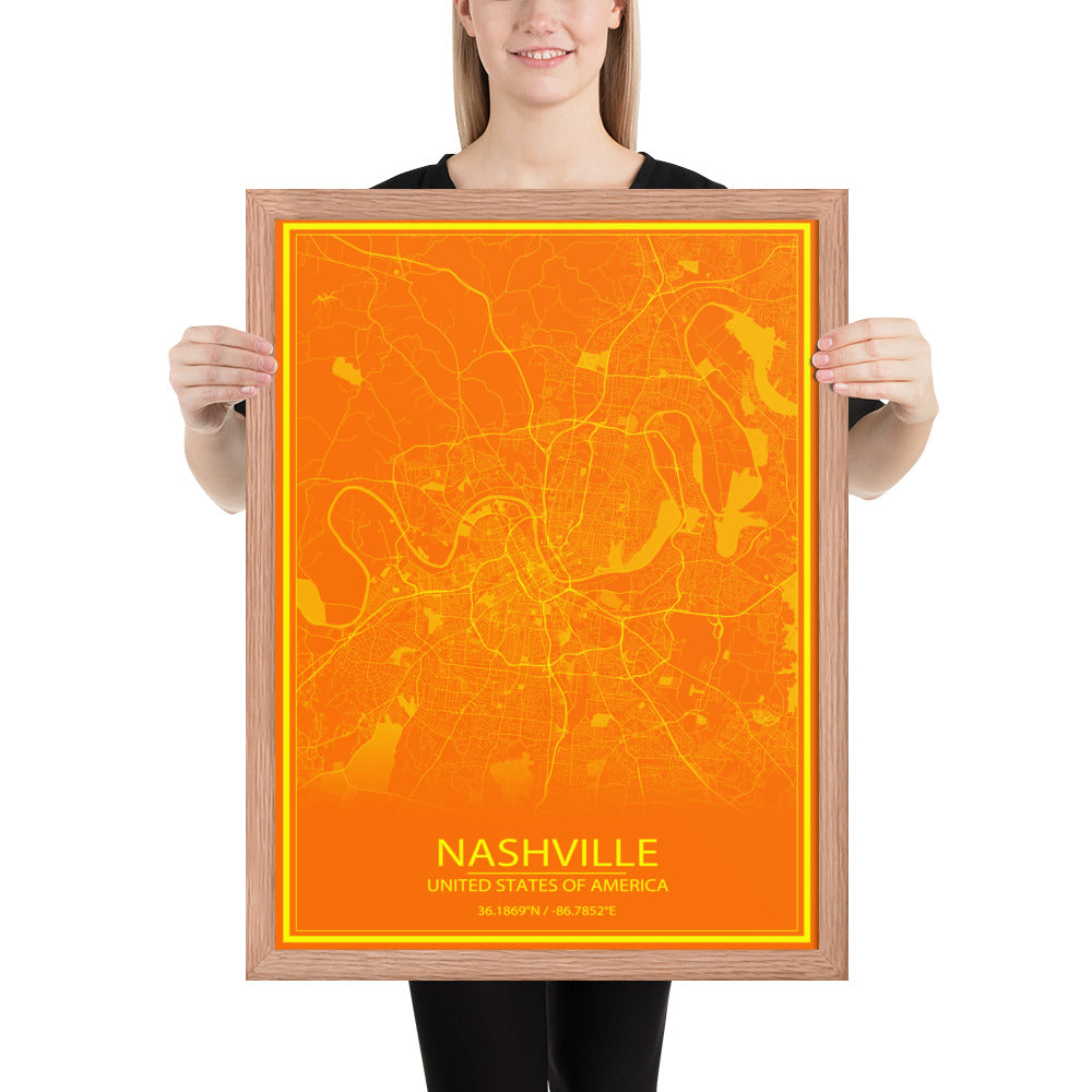 Nashville Orange and Yellow Framed Map