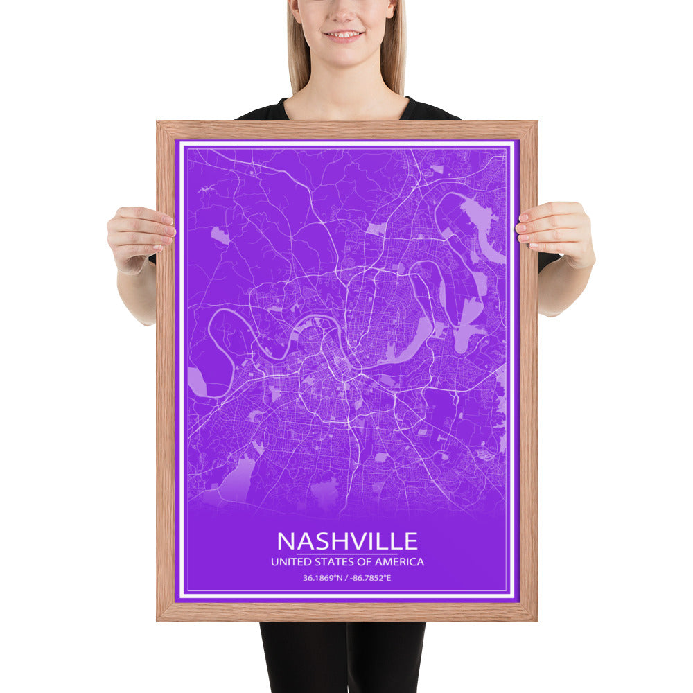 Nashville Purple and White Framed Map