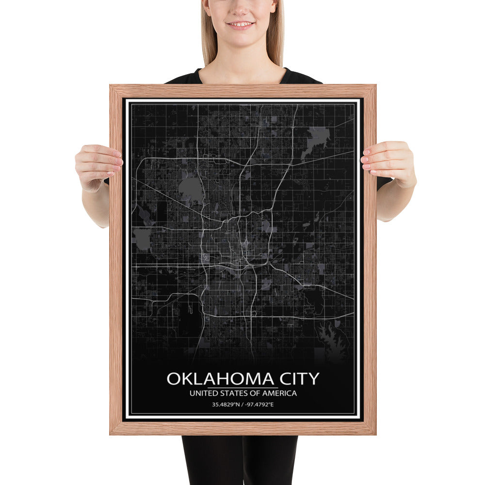 Oklahoma City Black Framed Map