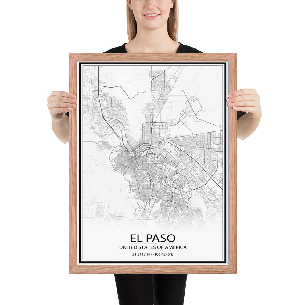 El Paso White Framed Map