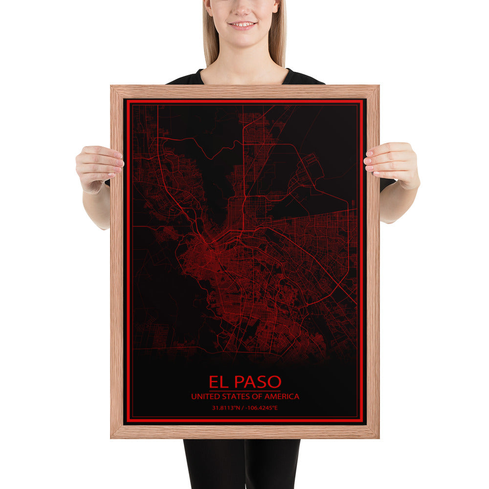 El Paso Black and Red Framed Map