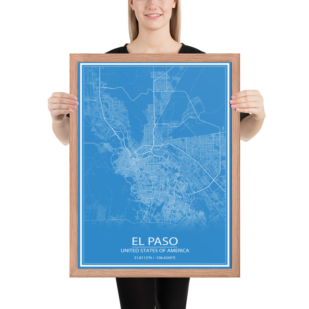 El Paso Blue and White Framed Map