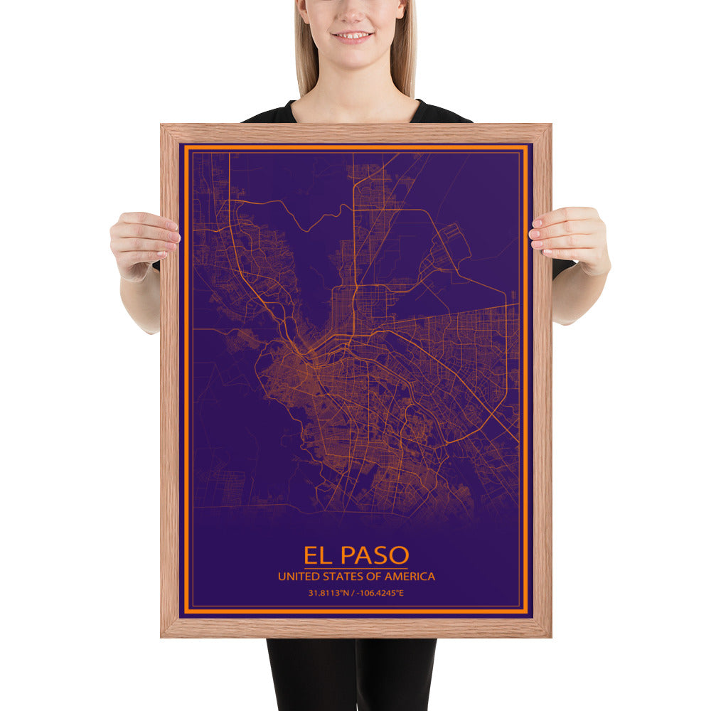 El Paso Purple and Orange Framed Map