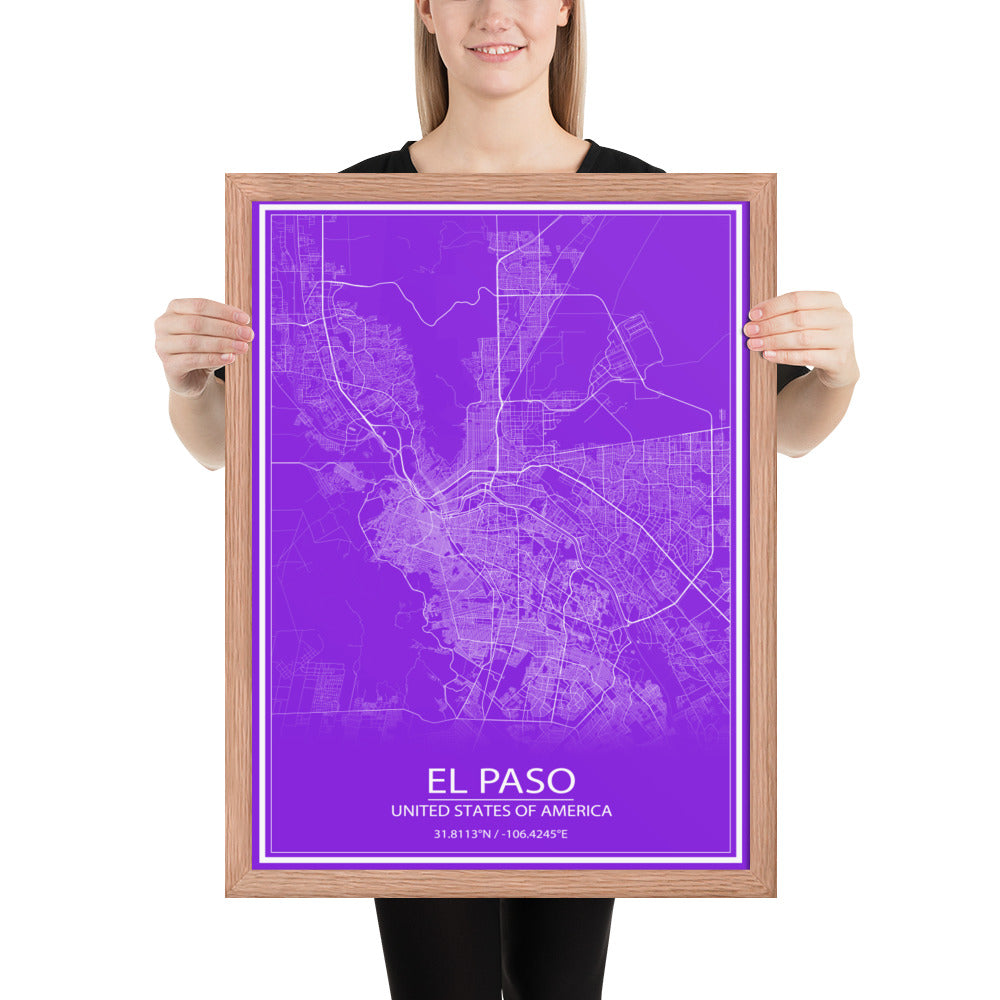 El Paso Purple and White Framed Map