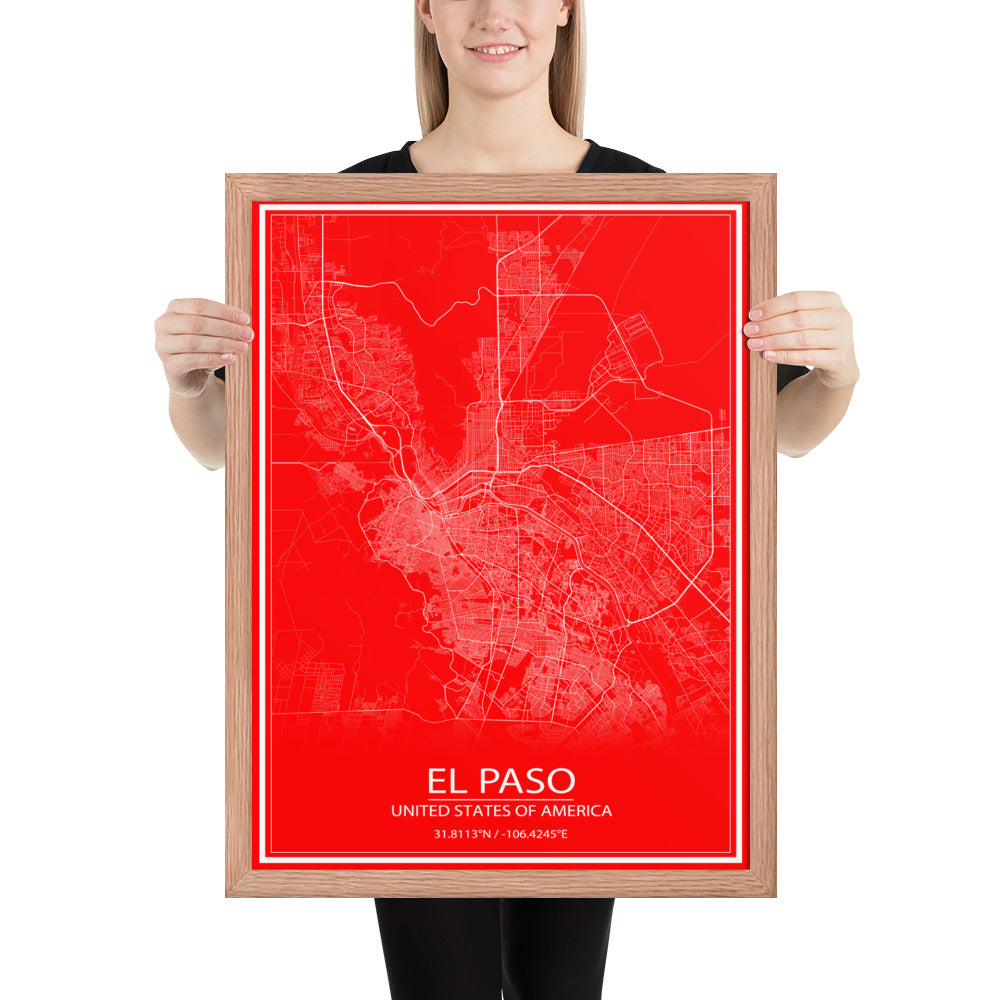 El Paso Red and White Framed Map