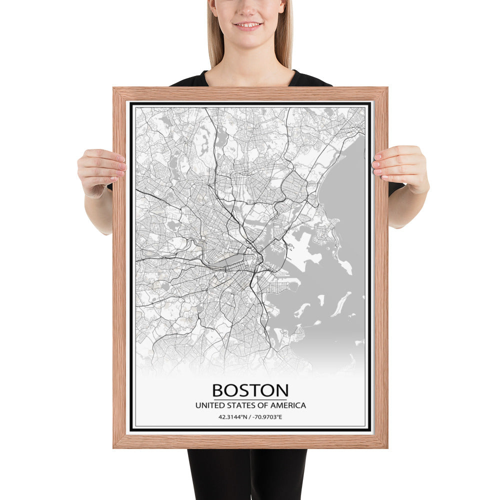 Boston White Framed Map