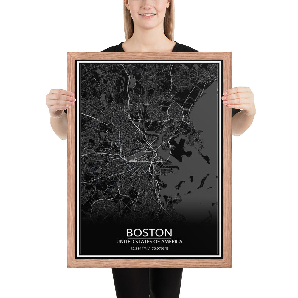 Boston Black Framed Map