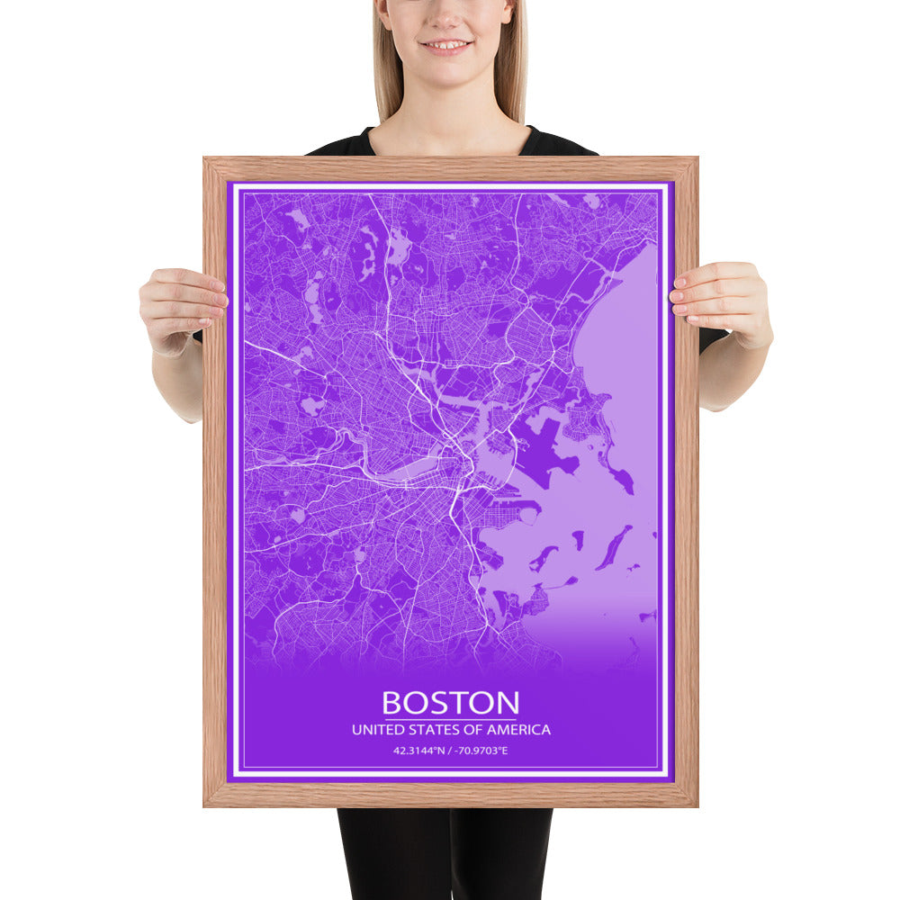 Boston Purple and White Framed Map