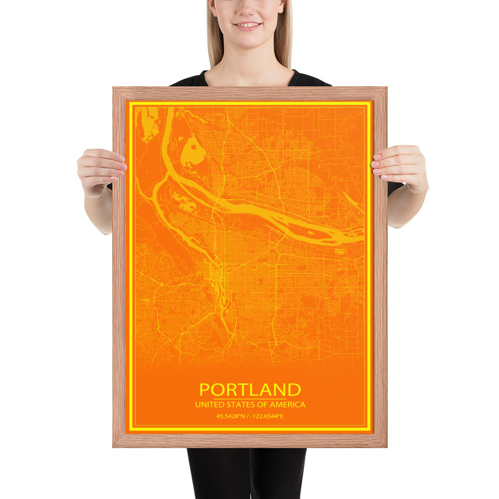 Portland Orange and Yellow Framed Map