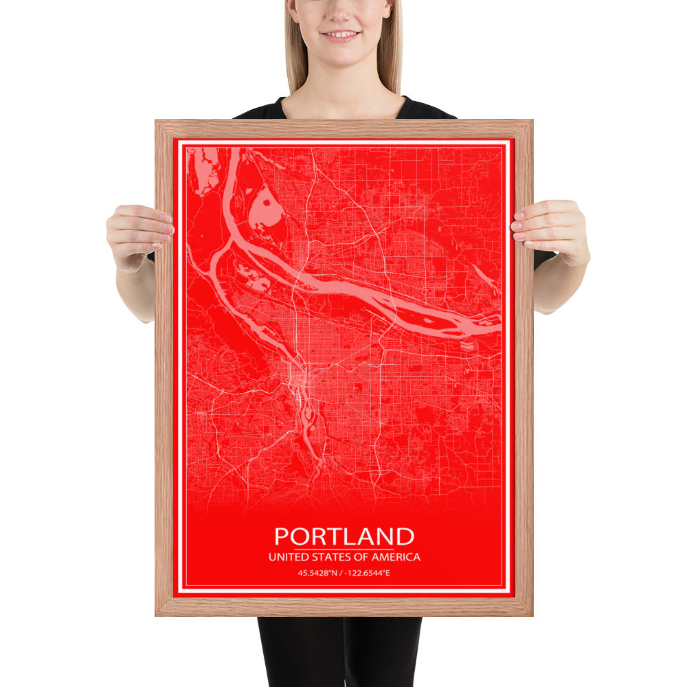 Portland Red and White Framed Map