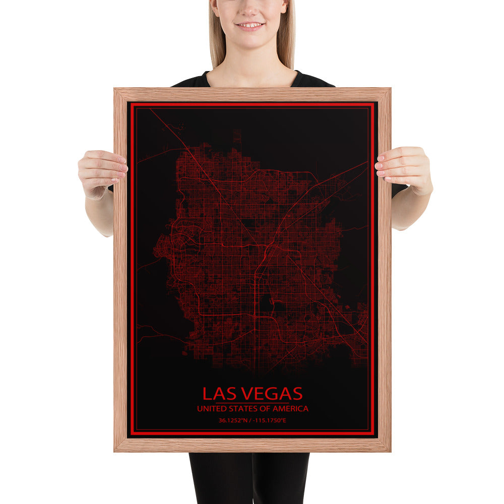 Las Vegas Black and Red Framed Map