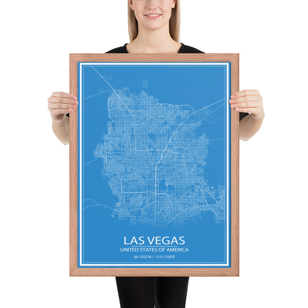 Las Vegas Blue and White Framed Map