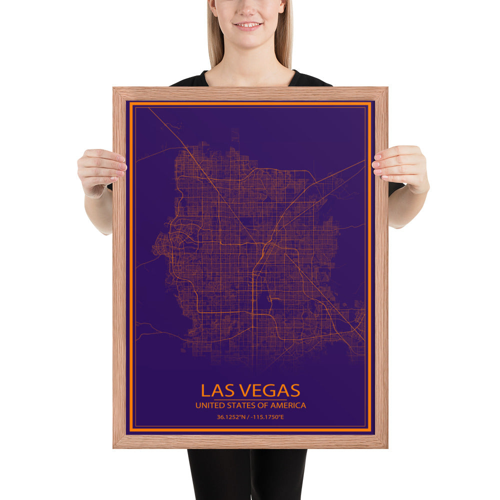 Las Vegas Purple and Orange Framed Map